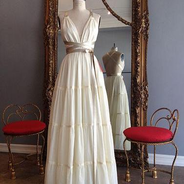 Ivory Lace Up A-line Long Prom Dress, Pd5602