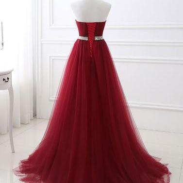 Charming Burgundy Tulle Sweetheart A-line Long..