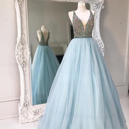 Crystals A-line Tulle V-neck Formal Dress Stunning..
