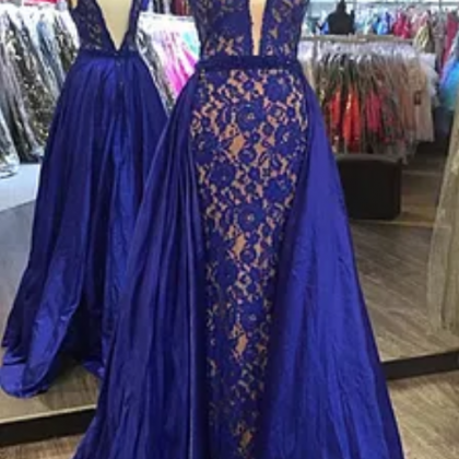 2017 Formal Royal Blue A-line Lace Long Prom..
