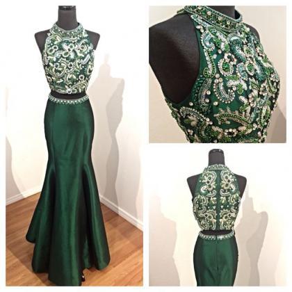 Charming 2017 Dark Green Beaded Formal Two-pieces..