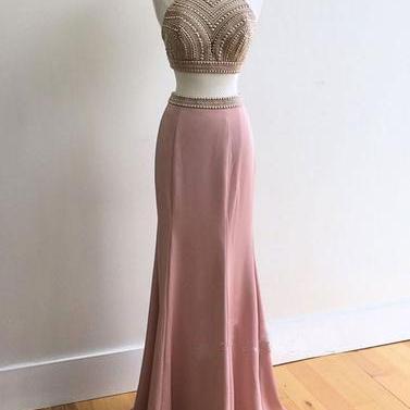 two pieces dusty rose beaded formal..