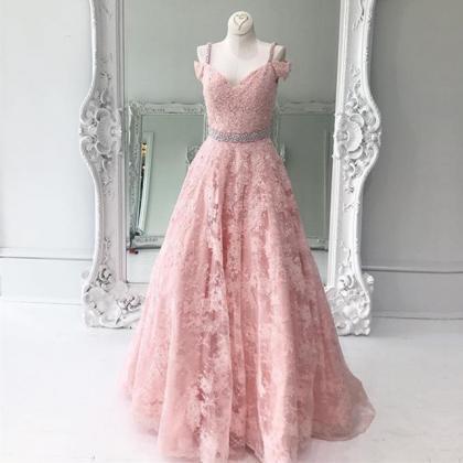 Pink Prom Dress, Lace Prom Dress,long Evening..