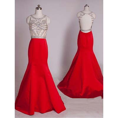 Red Beaded Mermaid Long Prom Dresses, 2017 Formal..