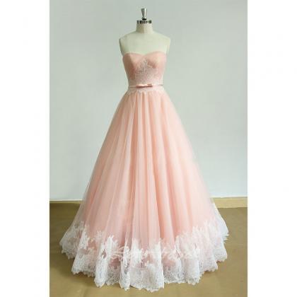 Light Pink Tulle A-line Long Prom Dresses, 2017..