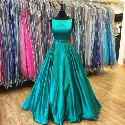 2017 A-line Green Satin Simple Long Formal Prom..