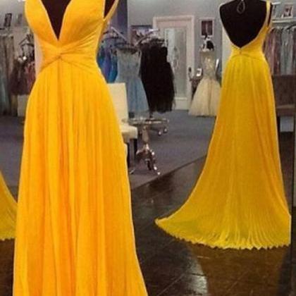 Yellow Prom Dresses,backless Prom Gown,open Back..