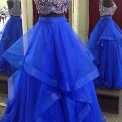 Royal Blue Prom Dresses, 2 Piece Prom Gowns,2..