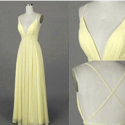 Yellow Prom Dresses,chiffon Prom Gown,backless..