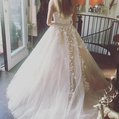Elegant Tulle Lace Ball Gown, Ivory Prom Dress,..