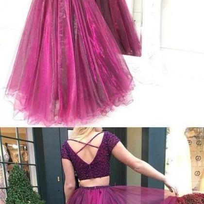 Two Piece Prom Dress,tulle Beaded Prom..