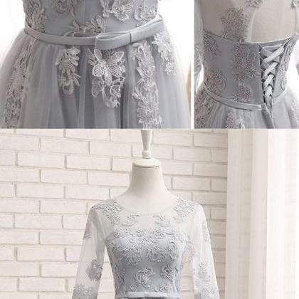 Gray Tulle Lace Long Prom Dress, Gray Bridesmaid..