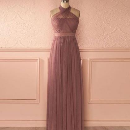 Cute Tulle A-line Long Prom Dress, Bridesmaid..