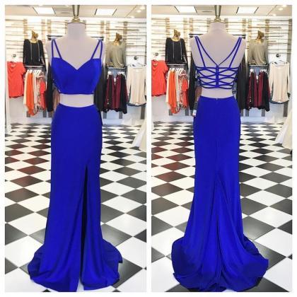 Two Pieces Royal Blue Prom Dress, Mermaid Evening..