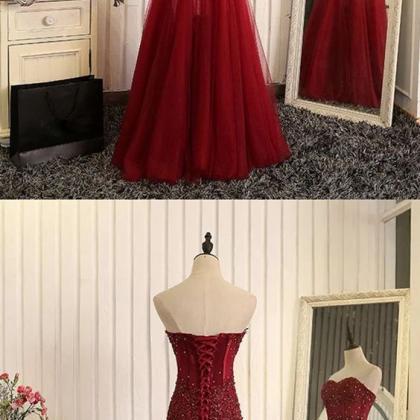 Burgundy Lace Prom Dresses,sweetheart Prom..