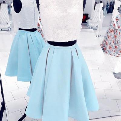 Babyblue Two Pieces Short Homecoming Dress, Lace..