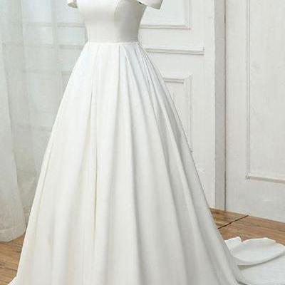 Simple White Satin Off Shoulder Long Sweet 16 Prom..
