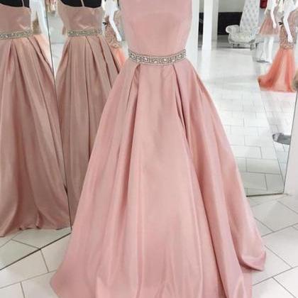 Simple Blush Pink Prom Dress,round Neckline..