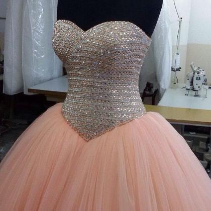 Crystal Beading Ball Gown Prom Dresses, Sweetheart..