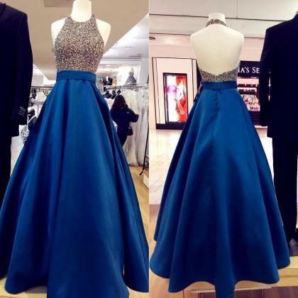 Beaded Royal Blue Prom Dress, Long Prom Dress,..