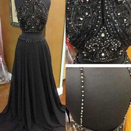 Black Two Pieces Long Prom Dress, Black Evening..