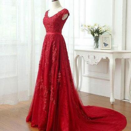 Sexy Red Prom Dress, Tulle Appliques Prom Dresses,..