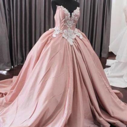 Fashion Ball Gown Sweetheart Pink Long Prom Dress..