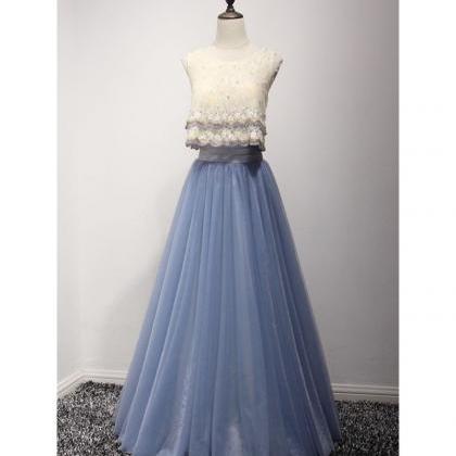 Chic A-line Scoop Neck Floor-length Tulle Prom..