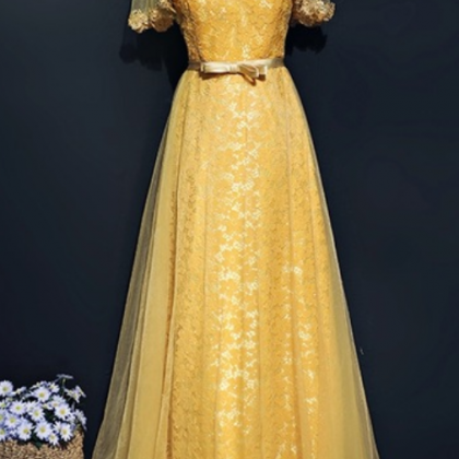 The Yellow, Elegant Lace Tulle Evening Party Dress..