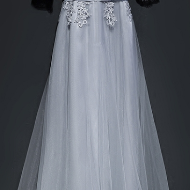 Chiffon Silver Lace Party Dress Short Sleeves..
