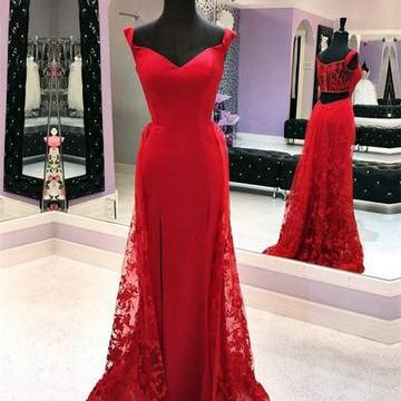 Lace Mermaid Prom Dress, Sexy Appliques Red Prom..