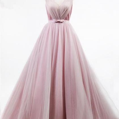 V Neck Prom Dress, Sexy Tulle Prom Dresses, Long..