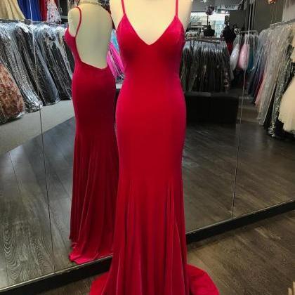 Red Mermaid Prom Dress, Sexy Backless Prom..