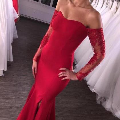 Red Evening Dress, Off Shoulder Evening Dress,..