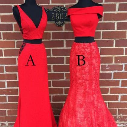 Off The Shoulder A/b Two Piece Red Prom..
