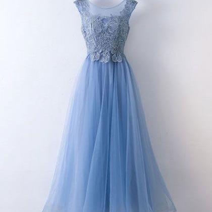 Elegant Ice Blue Floor Length Prom Dresses With..