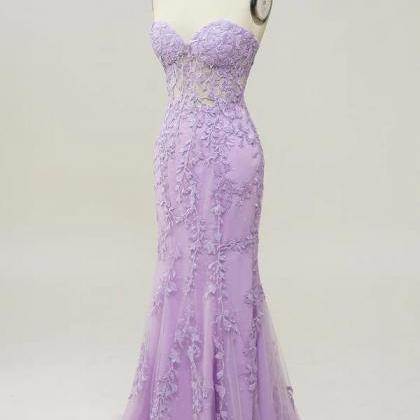 Purple Sweetheart Neck Mermaid Prom Dress With..
