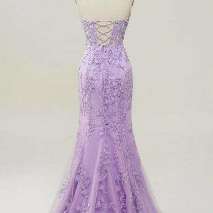 Purple Sweetheart Neck Mermaid Prom Dress With..