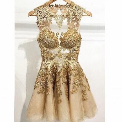 Unique Sexy Prom Dress, Champange Prom Dress,..