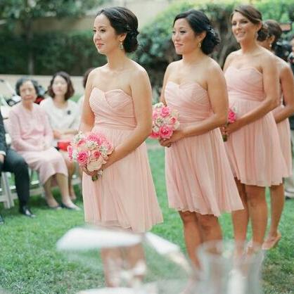 Bridesmaid Dress, Short Bridesmaid Dress, Peach..