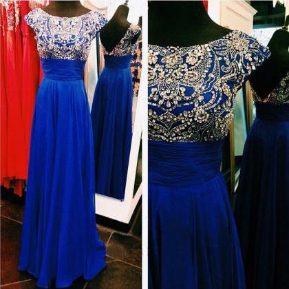 Cap Sleeve Prom Dress, Royal Blue Prom Dress,..
