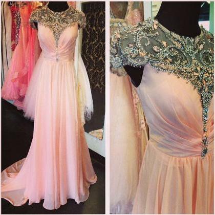 Cap Sleeve Prom Dress, Pink Prom Dress, Gorgeous..