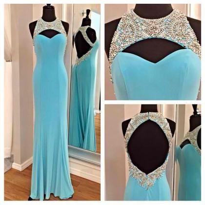 Blue Prom Dress, Long Prom Dress, Backless Prom..