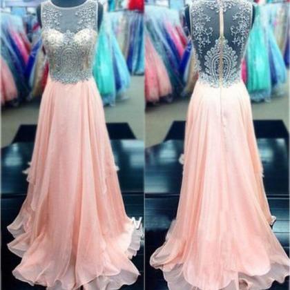 Beading Prom Dress, Peach Prom Dress, Long Prom..