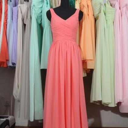 Coral Bridesmaid Dress, A-line Bridesmaid Dress,v..