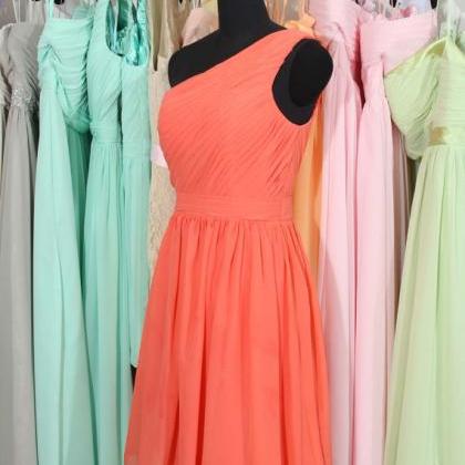 One Shoulder Bridesmaid Dress, Coral Bridesmaid..