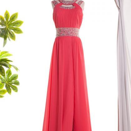 Coral Prom Dress, Long Prom Dress, Open Back Prom..