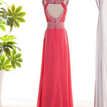 Coral Prom Dress, Long Prom Dress, Open Back Prom..