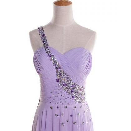 One Shoulder Prom Dress, Long Prom Dress, Lavender..