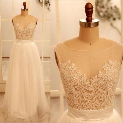 Custom Made Prom Dress, A Line Round Necklace Lace..